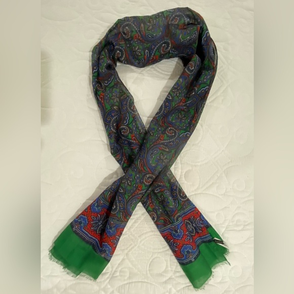 Talbots Red, Blue & Green Paisley Scarf Wrap 26 X 72 - Picture 3 of 7
